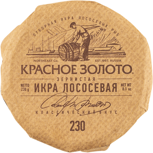 Изображение Икра зернистая Красное Золото лососевая Северо-Восточная Компания ЛТД с/б, 230 г
