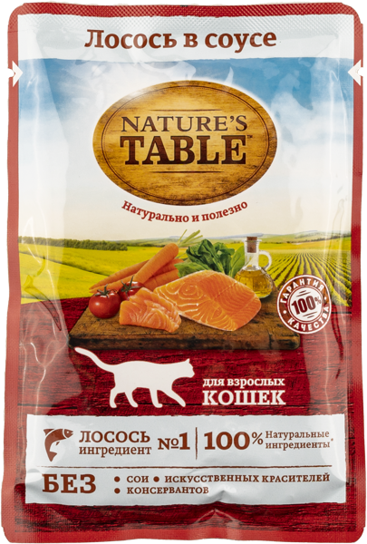 Изображение Корм для взрослых кошек Нэйчес Тэйбл лосось в соусе Марс м/у, 85 г