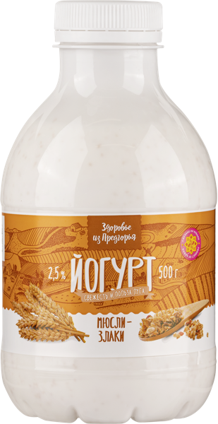 Изображение Йогурт 2,5% питьевой Здоровье из предгорья мюсли злаки Абинский МЗ п/б, 500 мл