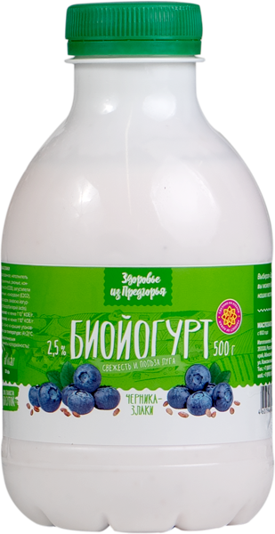 Изображение Йогурт 2,5% питьевой Здоровье из предгорья черника злаки Абинский МЗ п/б, 500 мл
