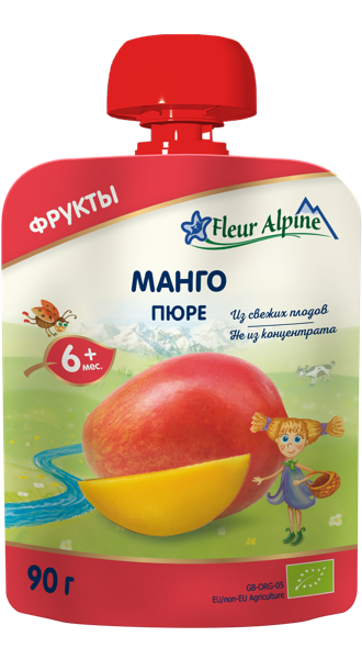 Изображение Пюре фруктовое с 6 мес Флер Альпин БИО манго Нэйчерал Фрут энд Бэверидж пауч, 90 г