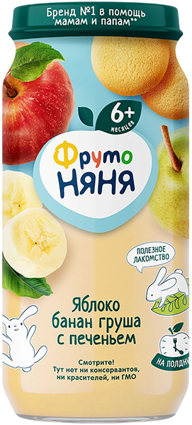 Изображение Пюре фруктовое с 6 мес Фрутоняня яблоко банан печенье Прогресс с/б, 250 г