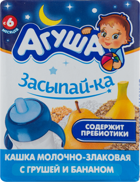 Изображение Каша с 6 мес с молоком Агуша засыпай-ка злаки ВБД т/п, 208 г