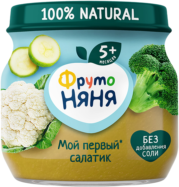 Изображение Пюре овощное с 5 мес Фрутоняня Салатик кабачок брокколи капуста Прогресс с/б, 80 г
