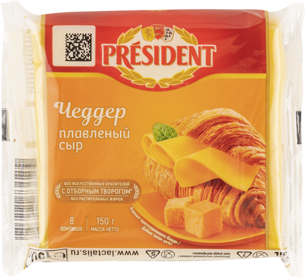 Изображение Сыр 40% ломтики Президент чеддер Лакталис м/у, 150 г