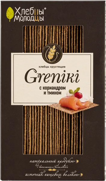 Изображение Хлебцы Хлебцы Молодцы Греники с кориандром и тмином Молодец кор, 150 г