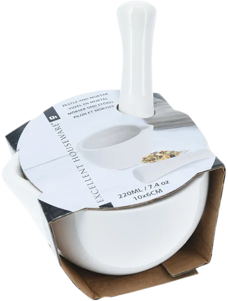 Изображение Ступка 220мл с пестиком Купман белая фарфор Купман Интернэшнл к/у, 1 шт