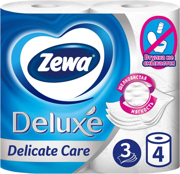 Изображение Туалетная бумага 3х слойная Зева делюкс деликейт белая 600 листов ЭвоКом м/у, 4 шт