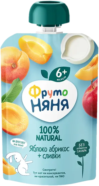 Изображение Пюре фруктовое с 6 мес Фрутоняня сливки яблоко абрикос Прогресс пауч, 90 г