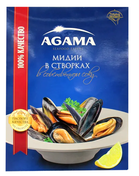 Изображение Морепродукты в/м на раковине Агама мидии в собственном соку Агама м/у, 450 г