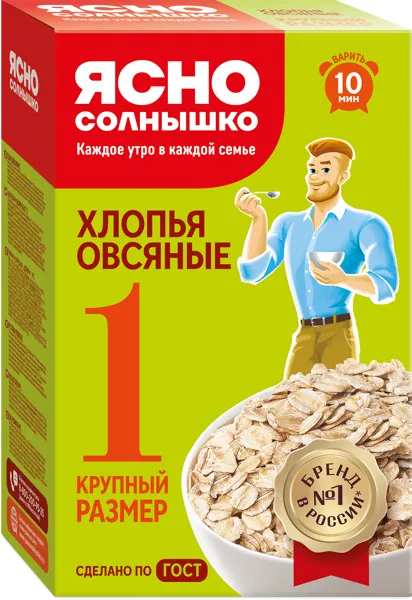 Изображение Хлопья овсяные Ясно Солнышко 10 мин № 1 Петербургский МК к/у, 500 г