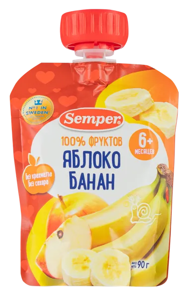 Изображение Пюре фруктовое с 6 мес Сэмпер яблоко банан Херо Испания пауч, 90 г