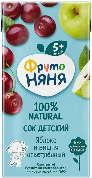 Изображение Сок с 5 мес без сахара Фрутоняня яблоко вишня Прогресс т/п, 200 мл