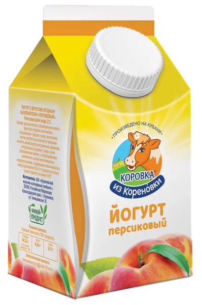 Изображение Йогурт 2,1% питьевой Коровка из Кореновки персиковый Кореновский МКК т/р, 450 мл