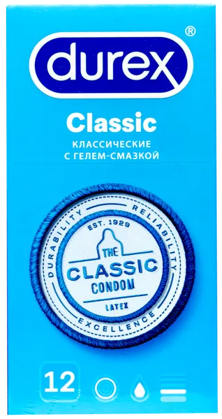 Изображение Презервативы Дюрекс классик Бенкизер к/у, 12 шт