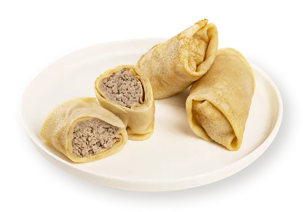 Изображение Блинчики со свино-говяжьим фаршем на пшеничной муке СП ТАБРИС вес 