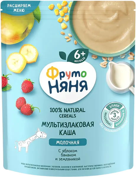 Изображение Каша с 6 мес с молоком Фрутоняня мультизлак яблоко банан Прогресс м/у, 200 г
