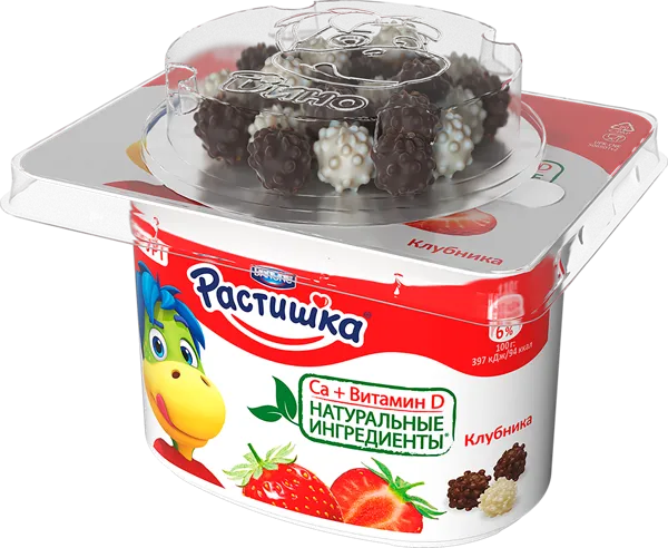 Изображение Йогурт 3% с 3 лет Растишка клубника с глазированным Эйч энд Эн п/б, 115 г