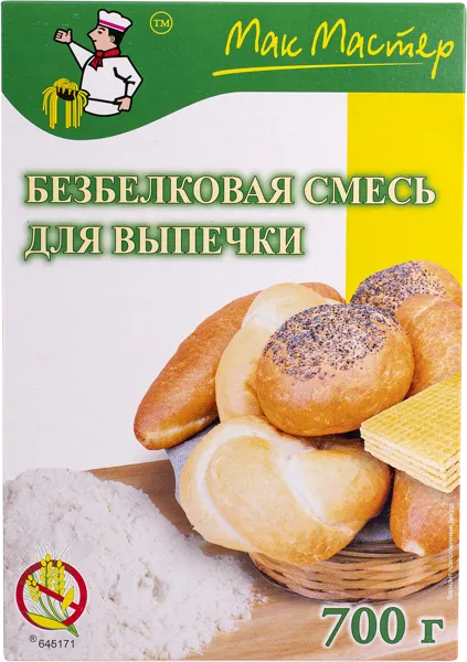 Изображение Смесь для выпечки МакМастер без глютена безбелковая Макарон-Сервис кор, 700 г