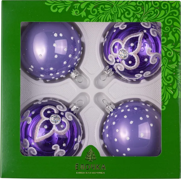 Изображение Набор Кудесник стекло Ёлочка из 4 шаров с1727 Клинская игрушка к/у, 1 упак