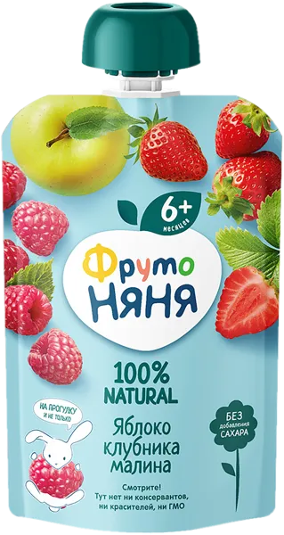 Изображение Десерт фруктовый с 6 мес Фрутоняня яблоко клубника малина Прогресс пауч, 90 г