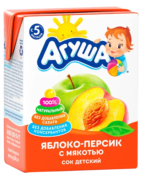 Изображение Сок с 5 мес без сахара Агуша яблоко персик ВБД т/п, 200 мл