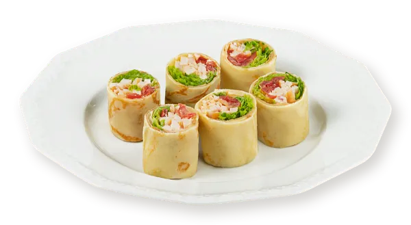 Изображение :Блин с соусом Цезарь с копченым куриным филе с томатами листом салата СП ТАБРИС пл/уп, 36 г