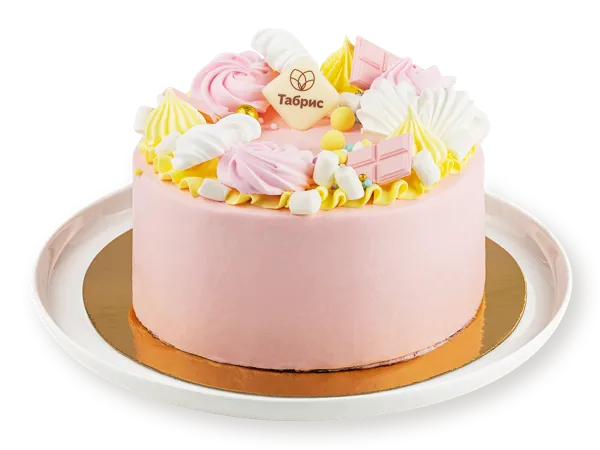 Изображение Торт бисквитный Детский с клубникой розовый творожным кремом СП ТАБРИС кор 