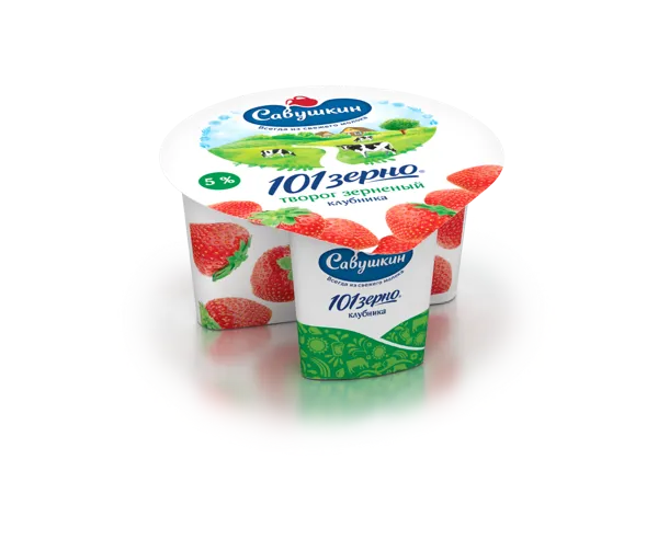 Изображение Творог 5% зерненый 101 зерно клубника Савушкин продукт п/б, 130 г