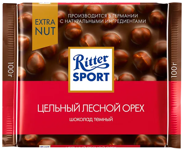Изображение Шоколад горький Риттер Спорт с цельным лесным орехом Риттер Спорт м/у, 100 г