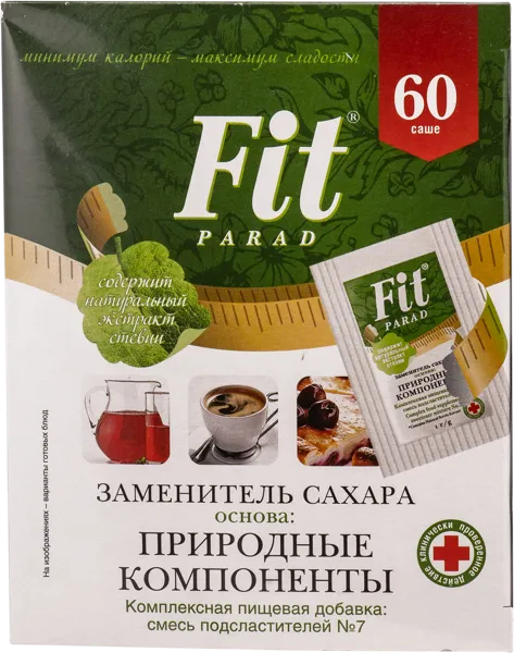Изображение Заменитель сахара в саше №7 ФитПарад на природных компонентах Питэко кор, 60 г