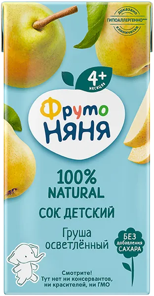 Изображение Сок с 4 мес без сахара Фрутоняня груша осветленный Прогресс т/п, 200 мл