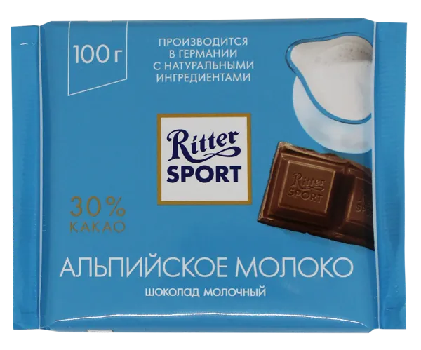 Изображение Шоколад молочный Риттер Спорт с альпийским молоком Риттер Спорт м/у, 100 г
