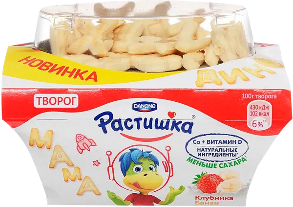 Изображение Творог 3,5% Растишка клубника банан с печеньем Эйч энд Эн п/б, 108 г