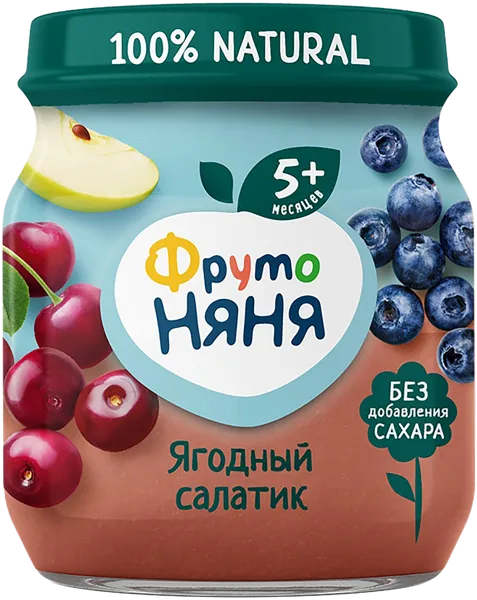 Изображение Пюре фруктовое с 5 мес Фрутоняня ягодный салатик Прогресс с/б, 100 г