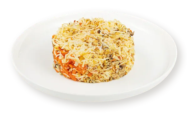 Изображение Салат слоеный С куриной грудкой овощами жареными шампиньонами СП ТАБРИС вес 