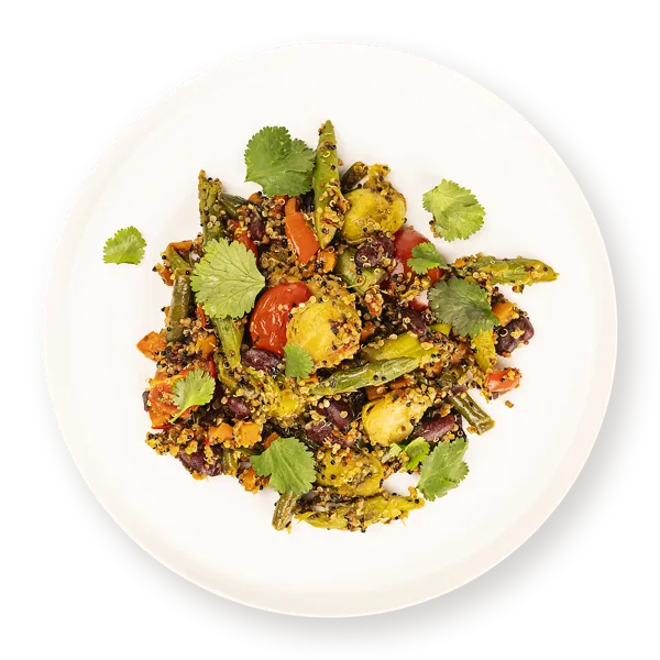 Изображение Овощи тушеные Фасоль микс с крупой киноа с брюссельской капустой В.Порядин-Табрис вес 