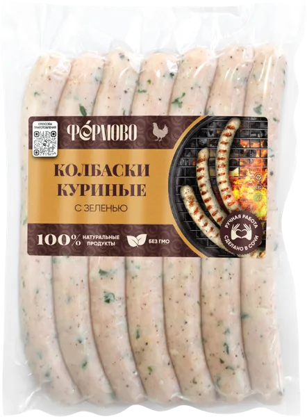 Изображение Полуфабрикат охлажденный Фермово колбаски куриные с зелень ИП Кудрин Г.А в/у 