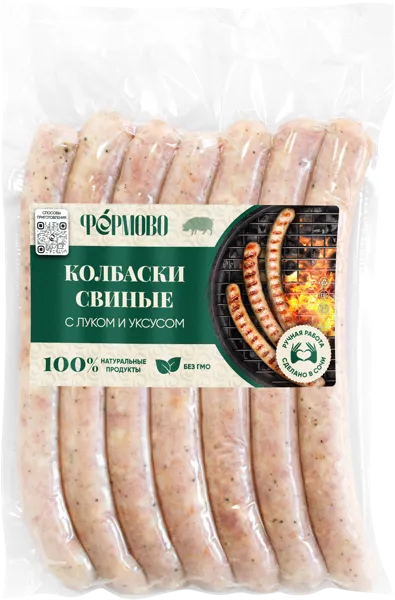 Изображение Полуфабрикат охлажденный Фермово колбаски свиные с луком ИП Кудрин Г.А в/у 