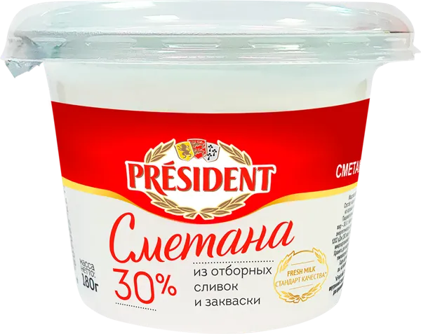 Изображение Сметана 30% Президент Лакталис п/б, 180 г