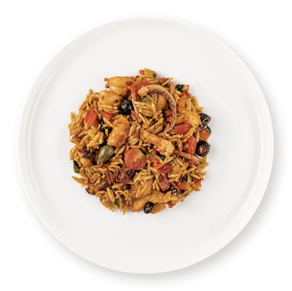 Изображение Паста на теппане по-корейски Орзо с морепродуктами СП ТАБРИС вес 