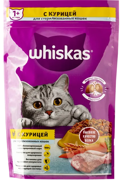 Изображение Корм для стерилизован кошек Вискас Вкусные подушечки курица Марс к/у, 350 г