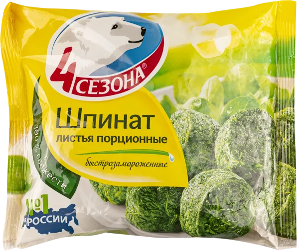Изображение Зелень замороженная 4 Сезона шпинат листовой Хладоком Западный м/у, 400 г