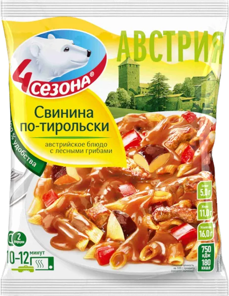 Изображение Готовое Блюдо замороженное 4 Сезона свинина по-тирольски Хладоком Западный м/у, 600 г