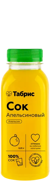 Изображение Сок Свежеотжатый Апельсиновый СП ТАБРИС пл/бут с/о, 250 мл