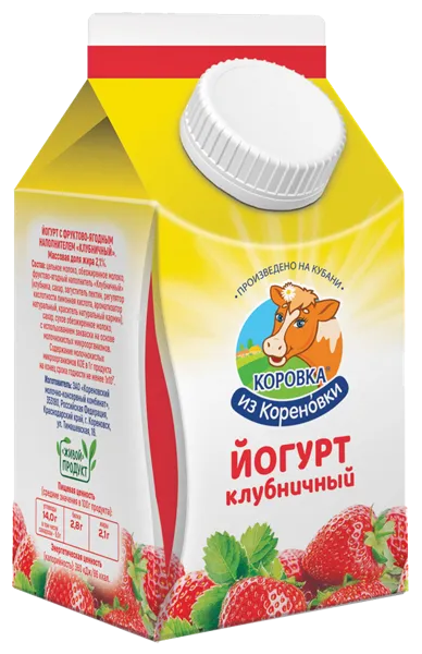 Изображение Йогурт 2,1% питьевой Коровка из Кореновки клубника Кореновский МКК т/р, 450 мл