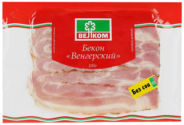 Изображение Мясо свиное в/к нарезка Велком бекон венгерский Павловская слобода в/у, 200 г