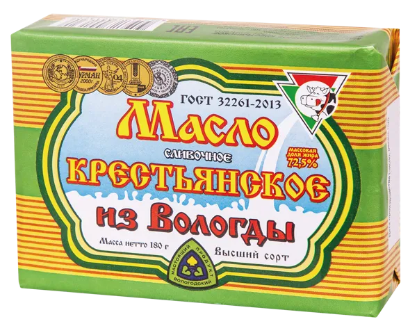 Изображение Масло 72,5% сливочное Из Вологды крестьянское УОМЗ ВГМХА м/у, 180 г