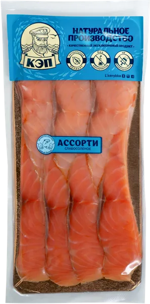 Изображение Рыба ломтики с/с ассорти семга-форель КЭП ООО в/у, 200 г