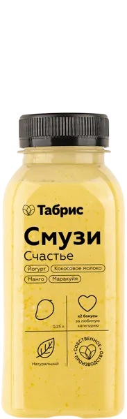 Изображение Напиток смузи с кокосовым молоком с манго-маракуйя Счастье СП ТАБРИС пл/бут, 250 мл